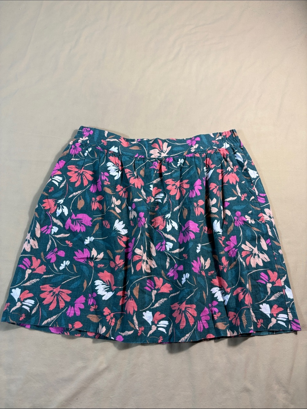 NWT LOFT Outlet Floral Linen Blend Mini A-Line Skirt Large Green Pink Boho